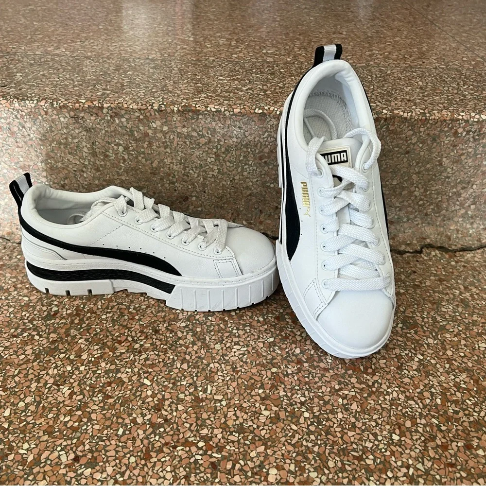 Puma White and Black Platform Sneakers
